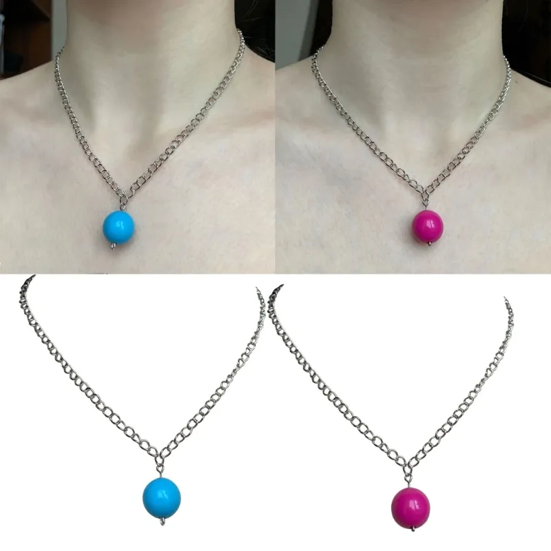 Colliers pendentifs Collier en résine élégant avec breloque boule colorée Chaîne de cou à la mode_voghion.com