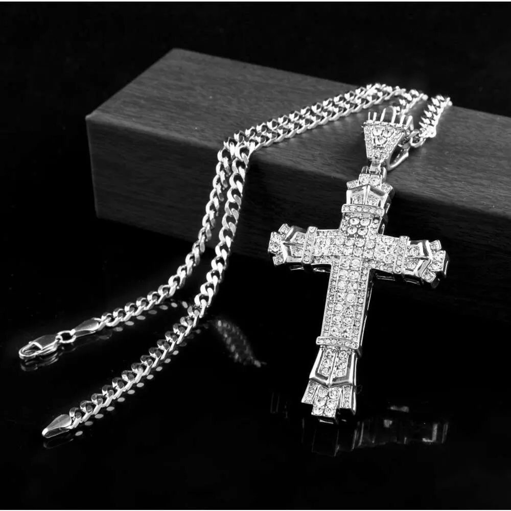Diamant-Legierung Kreuz Anhänger Mode Herren Hip Hop Halskette Schmuck_voghion.com