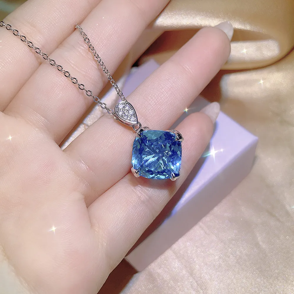 Orecchini e anelli con pietra di zircone blu CZ da 15 carati, alla moda e caldi, per donne, eleganti, classici e dolci, con ciondolo a forma di trifoglio._voghion.com
