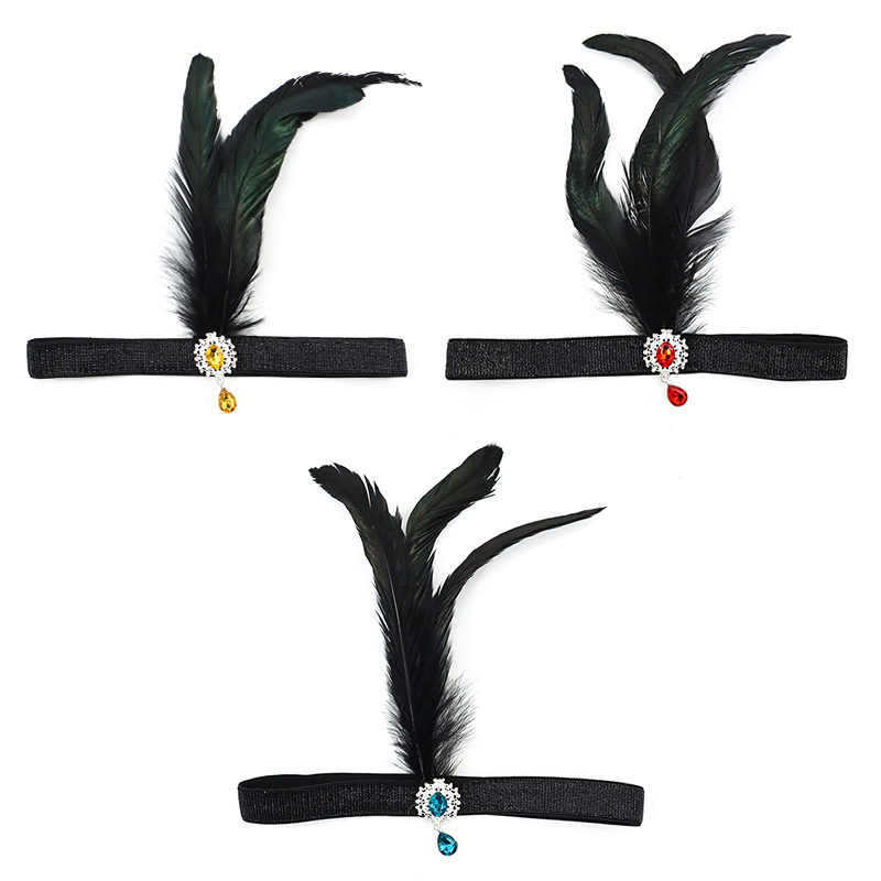 Festa di Halloween per single con accessori per capelli neri Fascia per capelli con piume a sfera Gatsby degli anni '20_voghion.com