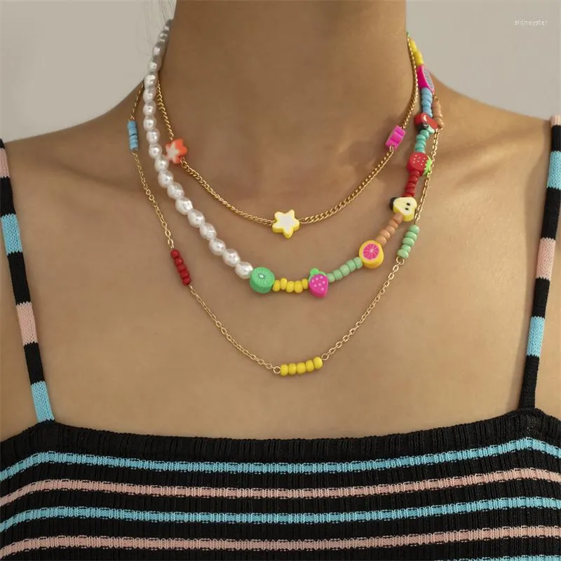Catene Personalità Creatività Collana a strati per donna 2023 Frutta Fiore Perla Articoli con_voghion.com