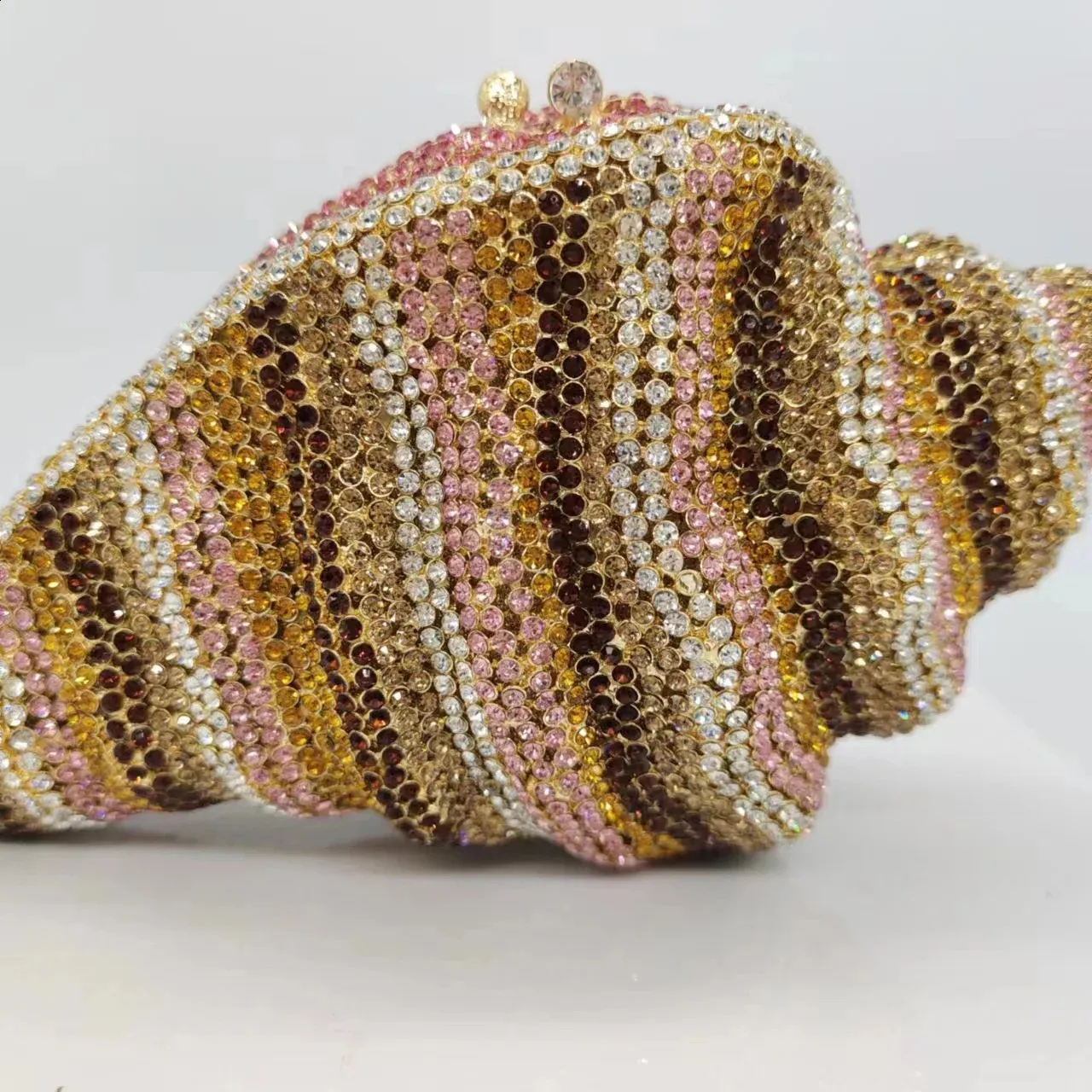 Lady Conch BlueGold Cristalli Pochette Donna Borsa da Sera Matrimonio Dia Borsa da Sposa Festa Rhie Minaudiere 240827_voghion.com