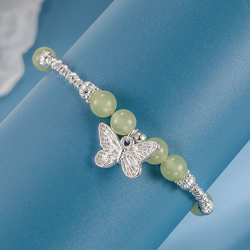 Sterg Sier Kæde Armbånd Hetian Jade Sommerfugl Charm Justerbar Armbånd Armbånd Smykker Tilbehør Til Kvinder Piger_voghion.com