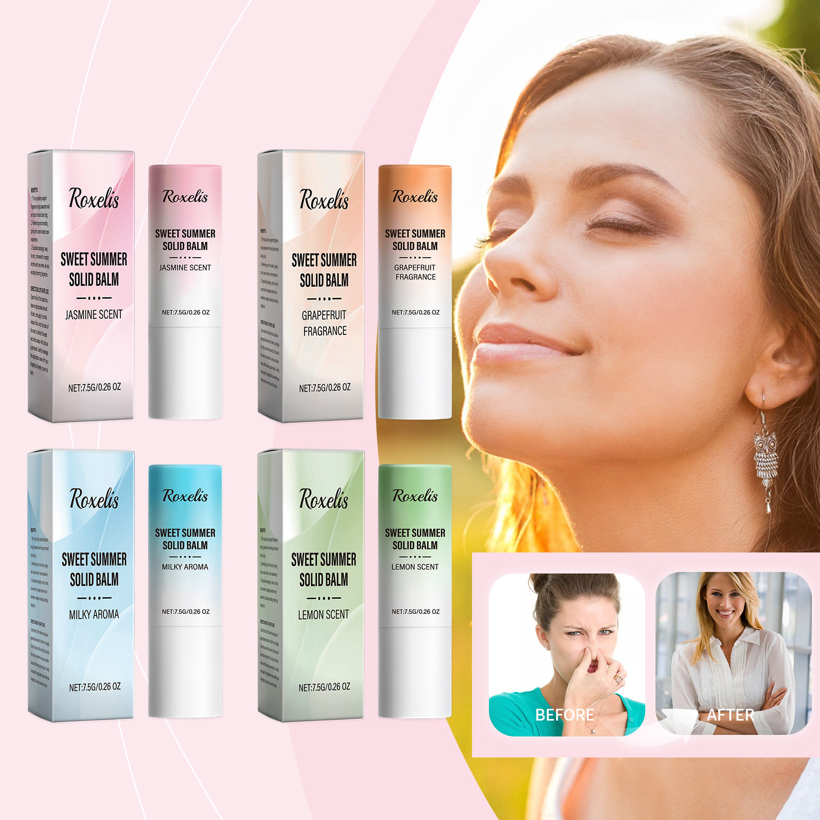 Roxelis Sweet Summer Solid Perfume Balm Frisse subtiele geur Reisvriendelijk Langdurig Natuurlijke huidverzorging doordrenkt Niet-vettig_voghion.com