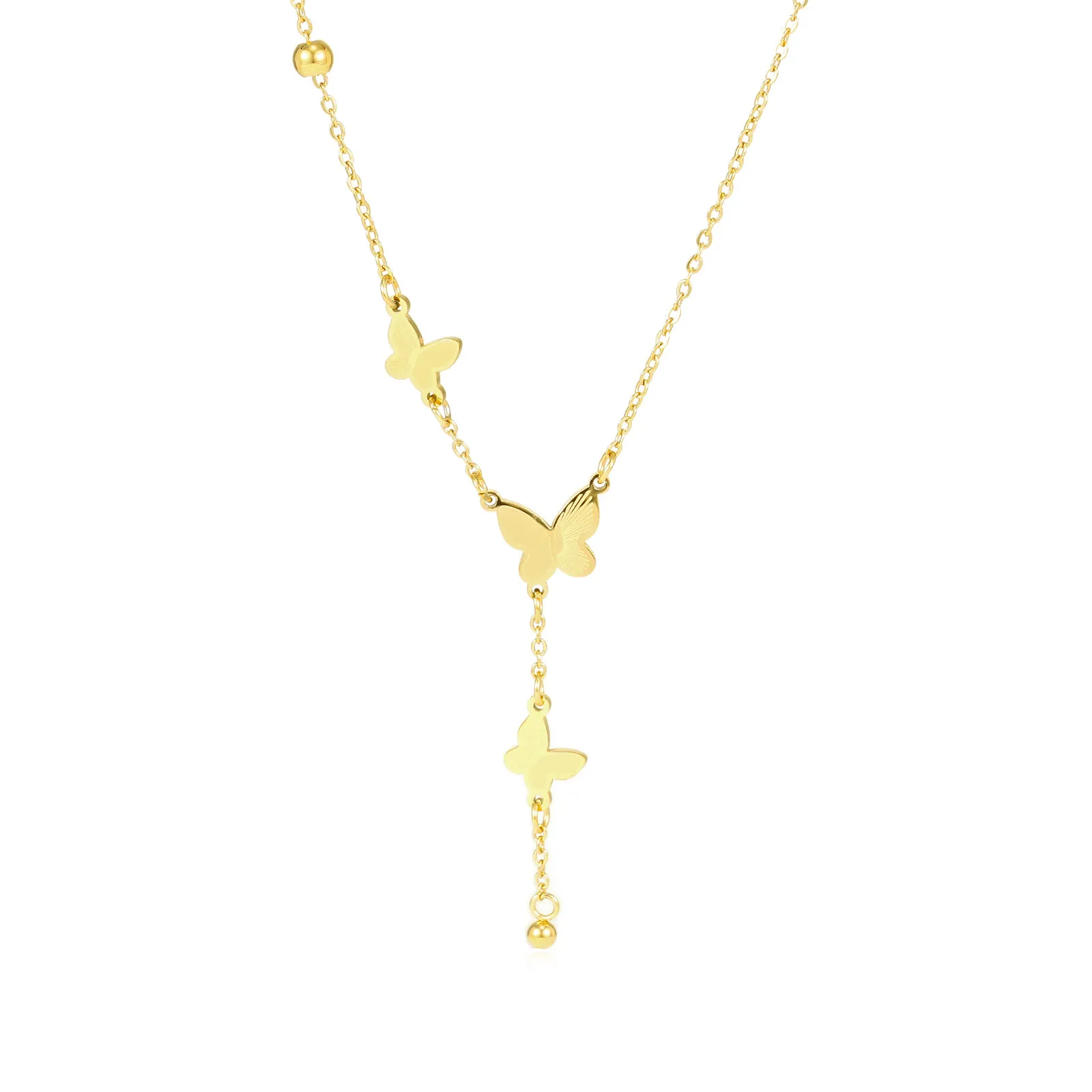 Collana con ciondolo classico e delicato in acciaio al titanio, non sbiadisce, con nappa a farfalla in oro, moda donna matrimonio_voghion.com