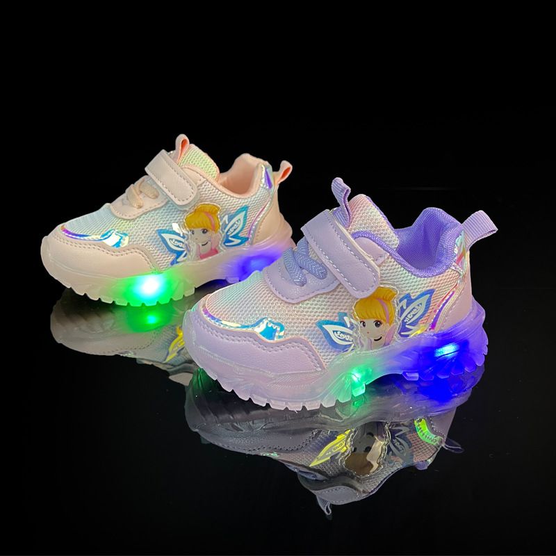 Elf Girls' 2022 Spring Autumn New Breathable Leisure and Comfortable Sports LED Light up Children's Shoes_voghion.com