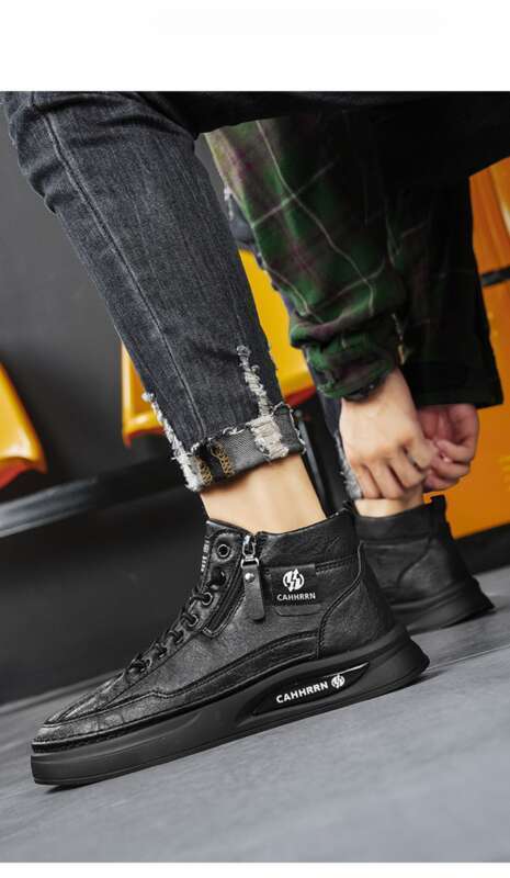 Neue, hoch geschnittene, modische Freizeitschuhe für Herbst und Winter, trendige Martin-Kurzstiefel mit dicker Sohle und rotem Mesh-Gummiband_voghion.com