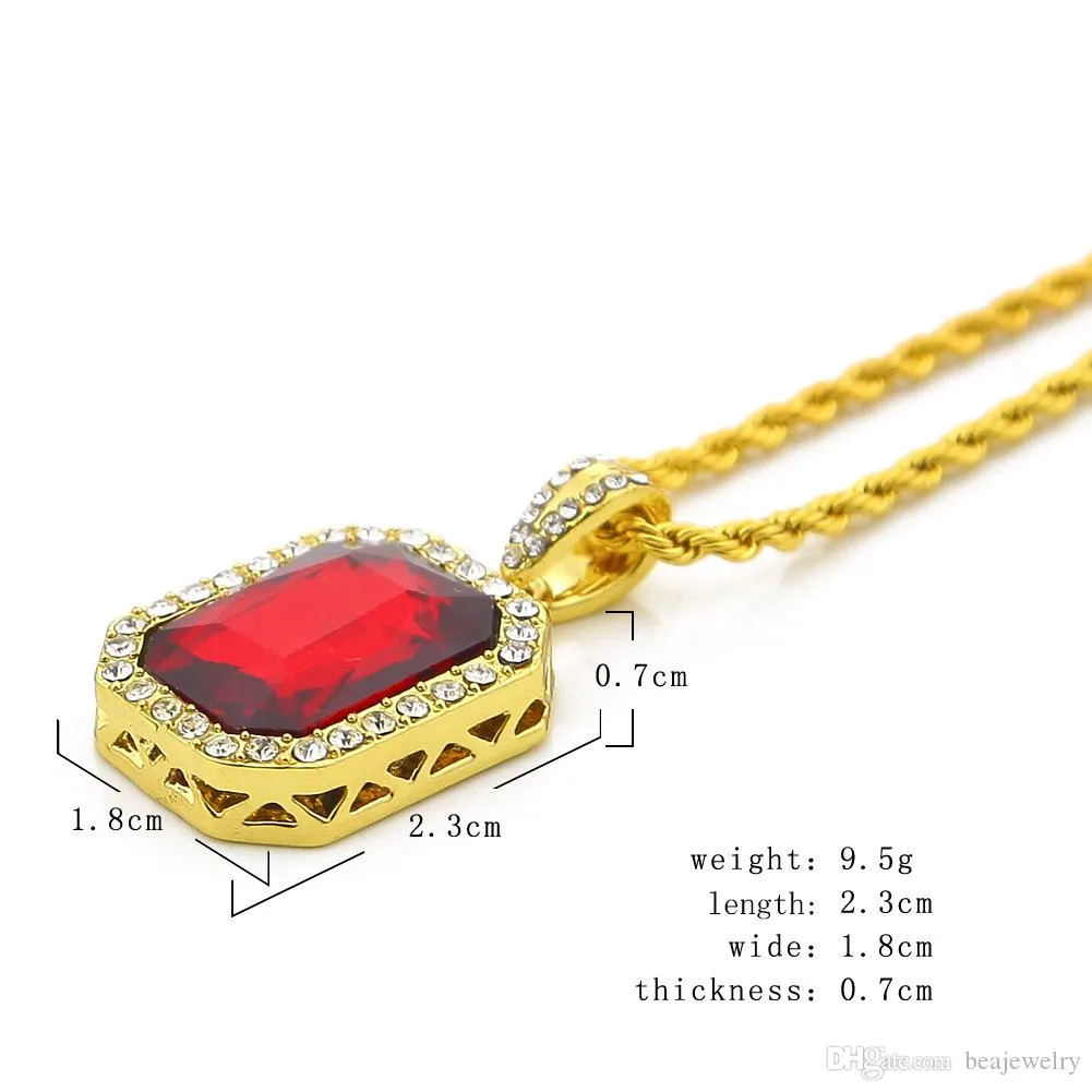 Neue Mode Ägyptischen Ankh Schlüssel des Lebens Bling Strass Kreuz mit Rot Rubin Anhänger Halskette Set Männer Hip Hop Schmuck Geschenk_voghion.com