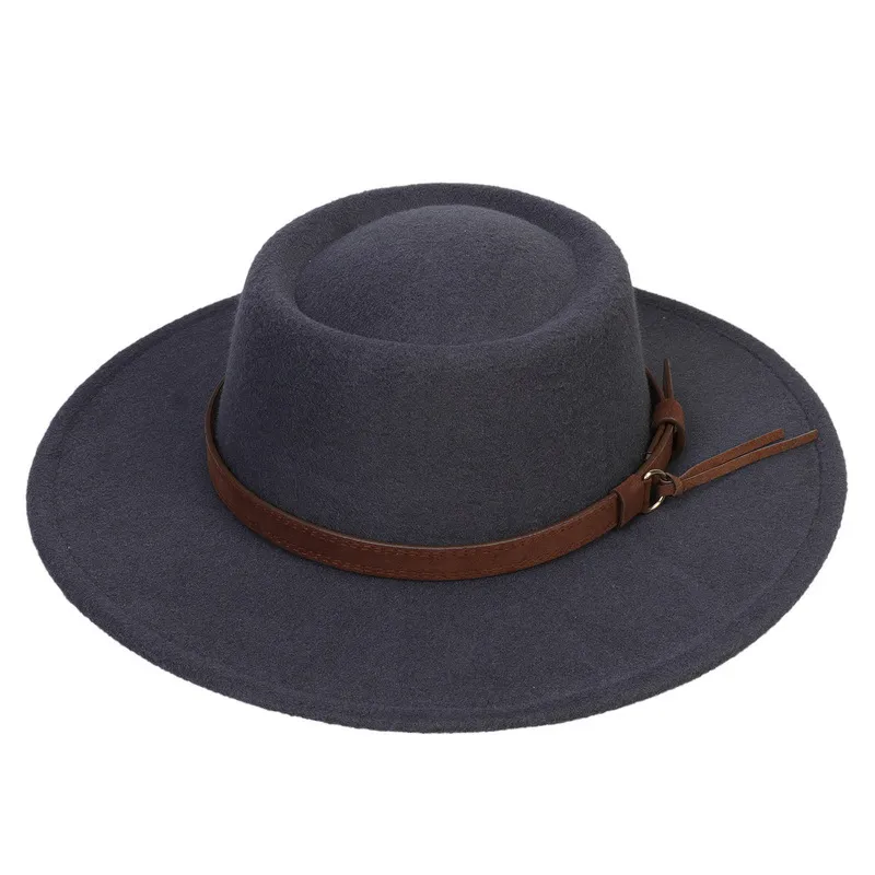 Wide Brim Hats Autumn And Winter Chain Flat Fedora Hat Women Monochromatic Jazz Top British Retro Panama Wholesale_voghion.com