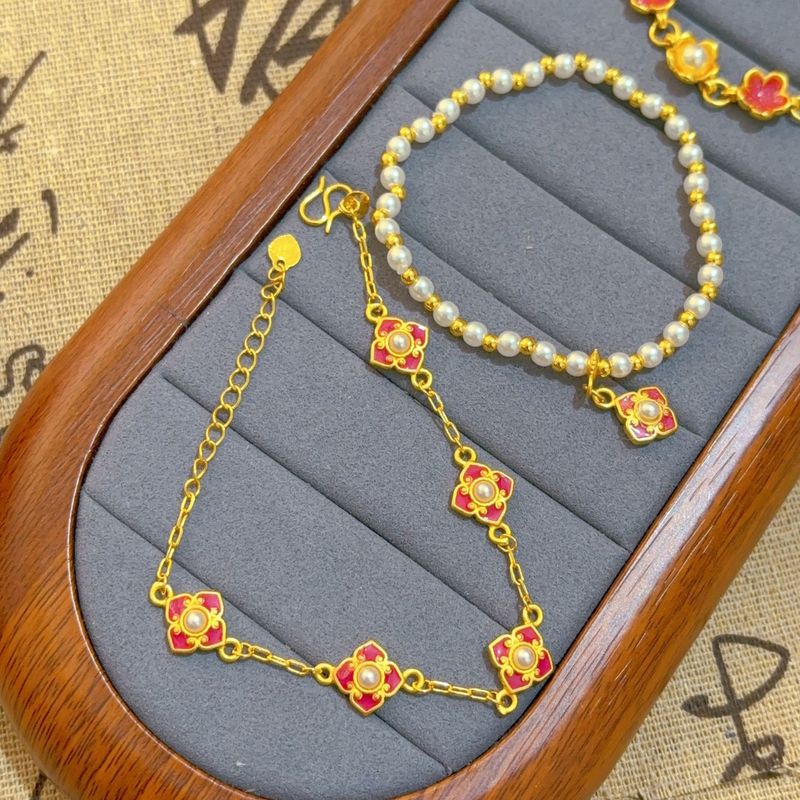 Braccialetto smaltato tutto-fiammifero fresco e dolce alla moda, colore oro, anno vecchio, felice, miele, perla, cinque wer_voghion.com