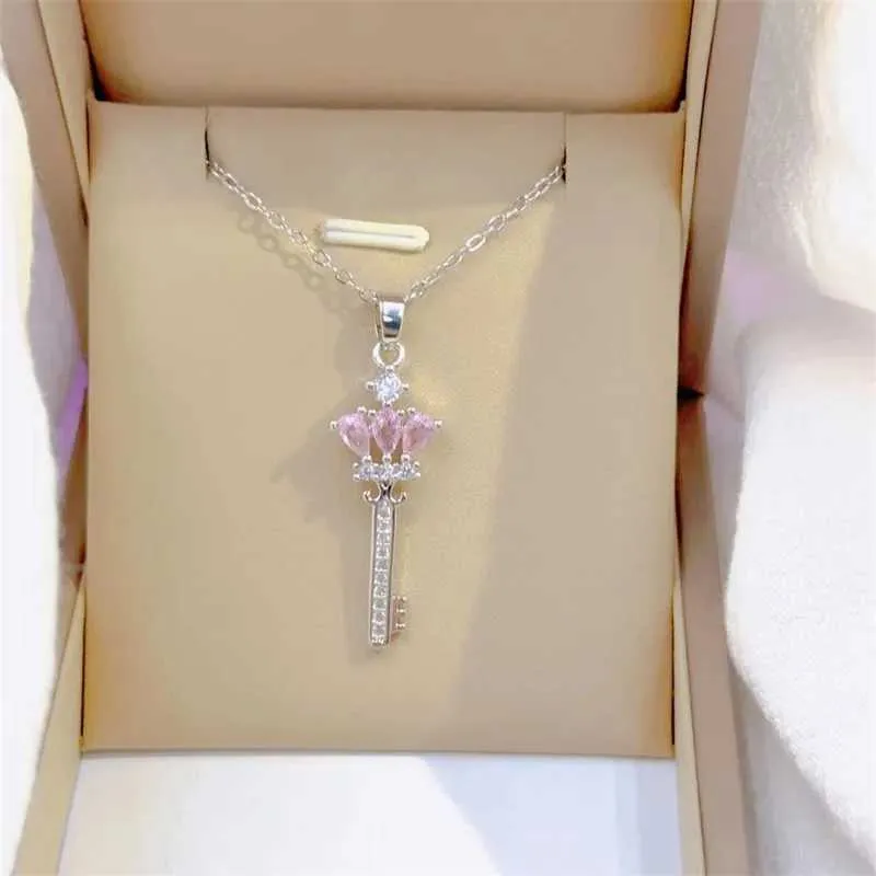 Collane con ciondolo Moda Carino Rosa Personalizzato Corona Chiave Collana Classico Leggero Design retrò Acciaio inossidabile Versatile_voghion.com