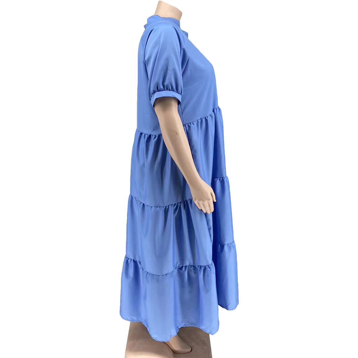 Abito con risvolto casual con bottoni alla moda da donna taglie forti_voghion.com