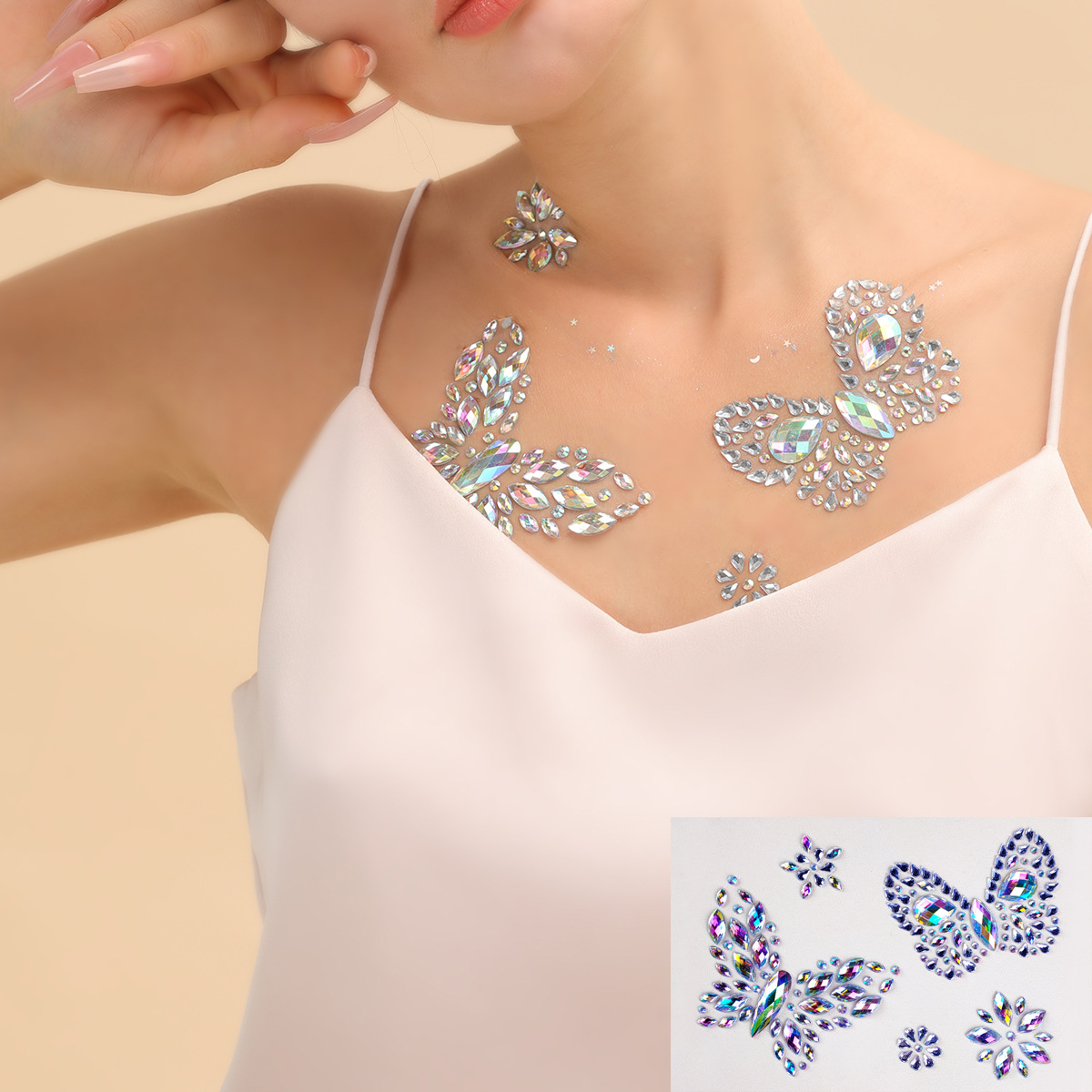 1PC Rhinestone Chest Drill Sticker Decorative Body Gem Sticker Butterfly Crystal Tattoo Sticker Party Makeup Sticker_voghion.com