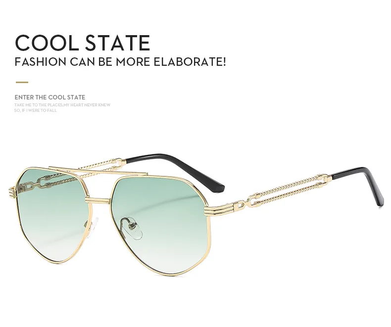 Sonnenbrillen 2024 Mode Männer Polygonal Metall Doppelstrahl Trendy Personalisierte Fahrbrille Licht UV400_voghion.com