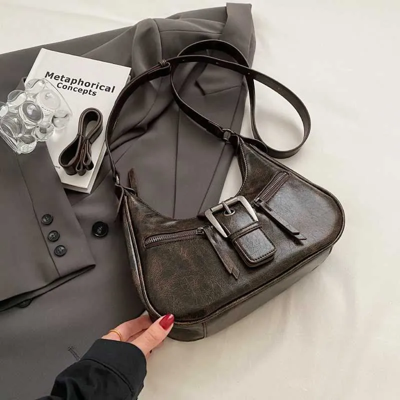 LEFTSIDE Retro Riemendesign PU Lieder Schëllertaschen fir Fraen 2024 Y2K Kleng Vintage Fraen Ënneraarm Crossbody Tasche_voghion.com