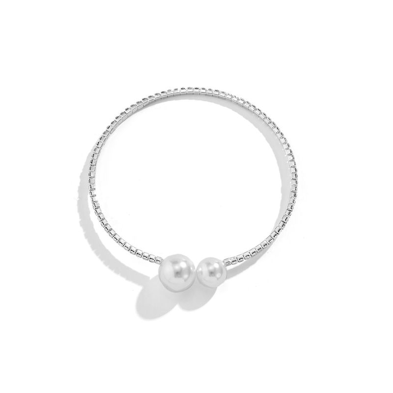 Braccialetto aperto con catena a micro artigli intarsiata versatile, stile metallo perla artificiale, fatto a mano, a strato singolo_voghion.com