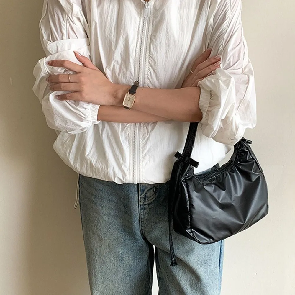 Borsa a tracolla in tessuto Oxford con fiocco in nylon, versatile, stile coreano, da portare sotto le ascelle, semplice, coordinata, per ragazze_voghion.com
