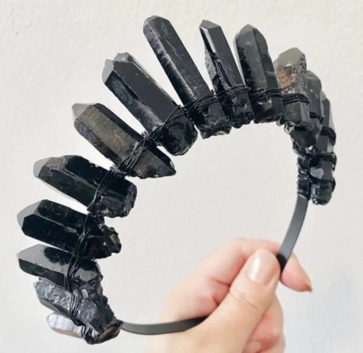 Wedding Real Crystal Quartz Druzy Crown Gothic Moon Raw Stone Wand Hairpin Tiara Witchcraft Comb Hair Woman Wed_voghion.com