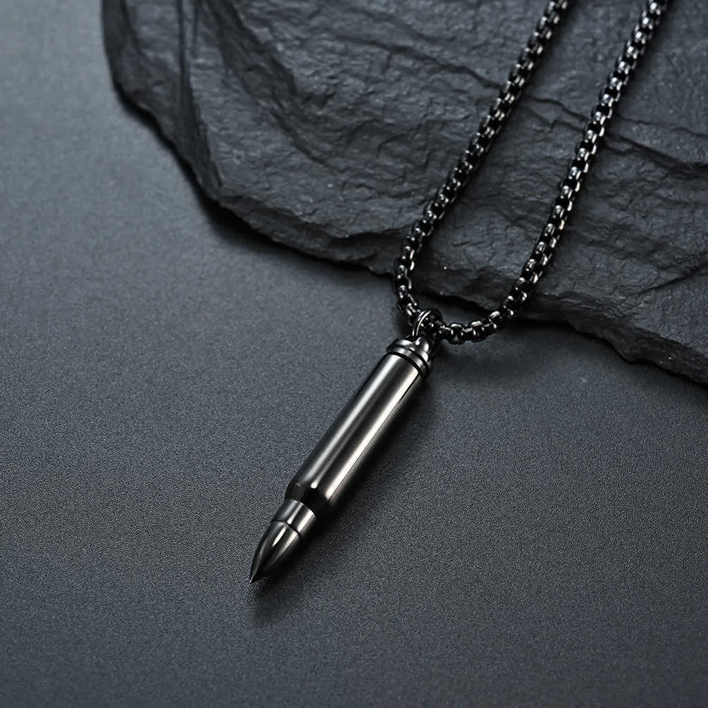 Colar com pingente de bala para homem em aço inoxidável_voghion.com