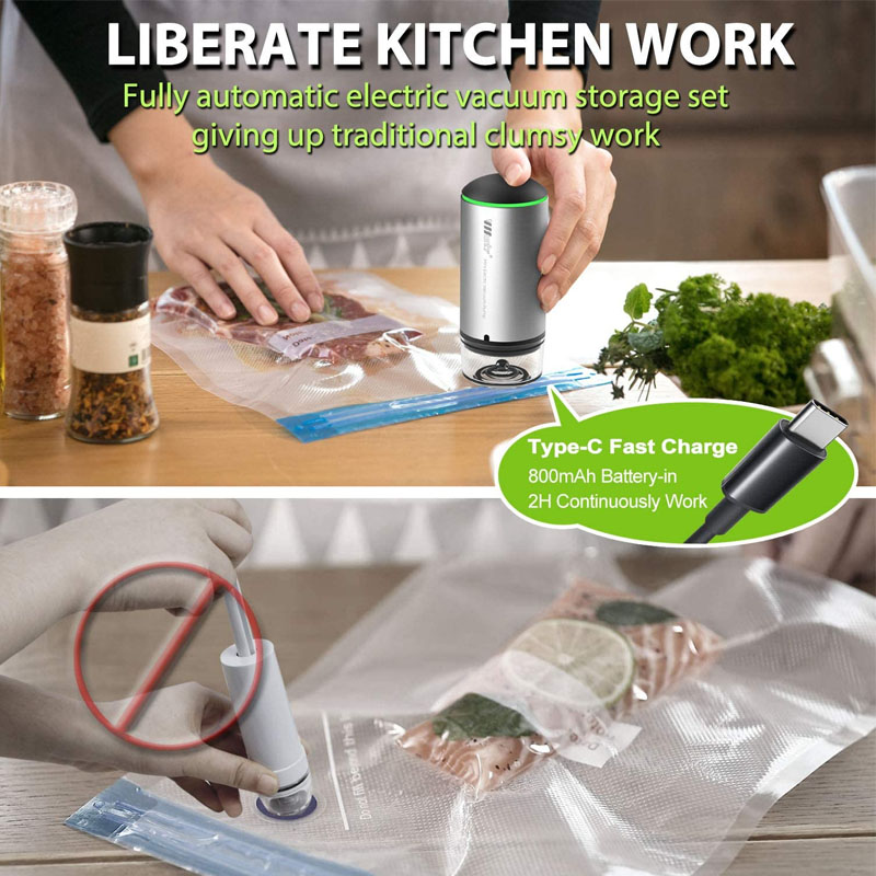 Wiederverwendbarer Vakuum-Lebensmittelaufbewahrungsbeutel, Vakuumierbeutel für Lebensmittel, Sous-vide-Beutel, wiederaufladbarer USB-Handstaubsauger mit Luftpumpe, Küchengerät_voghion.com