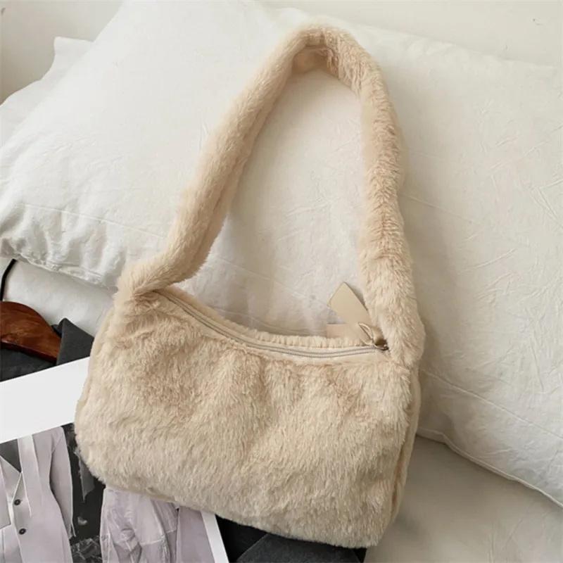 Plüsch-Umhängetaschen für Femme Designer Soft Winter Damen Clutch Handtasche Nette FI Weibliche Party Unterarm Tasche_voghion.com