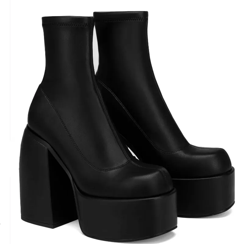 Bottines de créateur pour femme de marque, plateforme épaisse, bottes de cowboy bleues, chaussures solides en PU pour femmes, nouvelles chaussures sexy à talons hauts de 10 cm_voghion.com