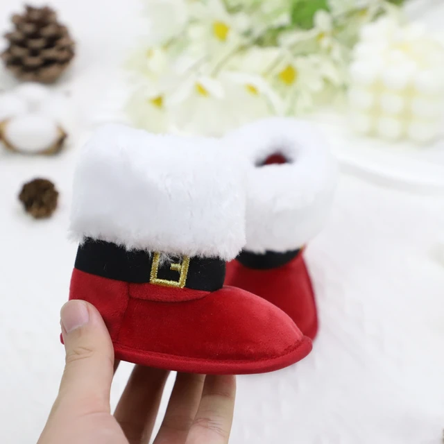 Zapatos para bebé niño, estilo navideño, lindas botas de peluche con forma de corazón, cálidas y antideslizantes, adecuadas para atuendos festivos y de fiesta._voghion.com