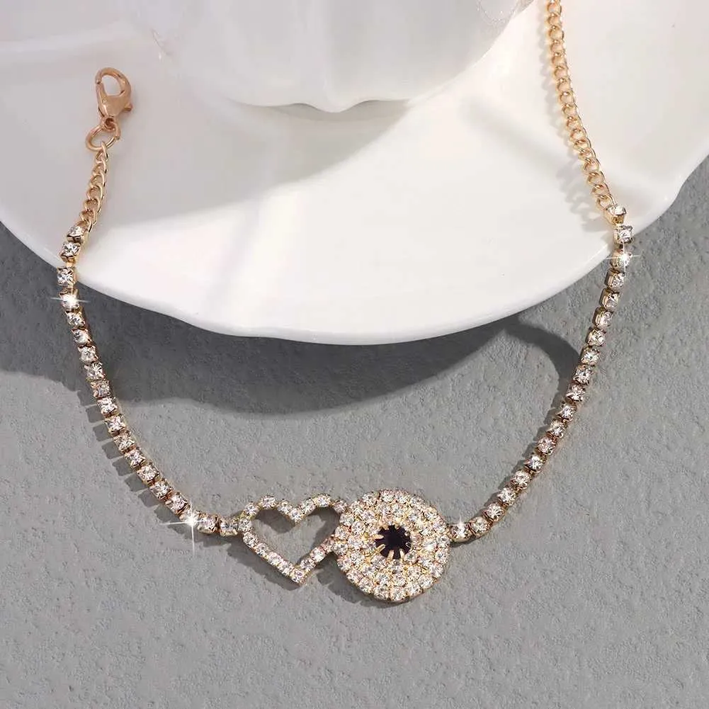 Enkelbandjes Flatfoosie Fashion Evil Eye Crystal Ketting Dames Goud Sier Water Diamant Tennis Enkelband Blotevoetenketting_voghion.com