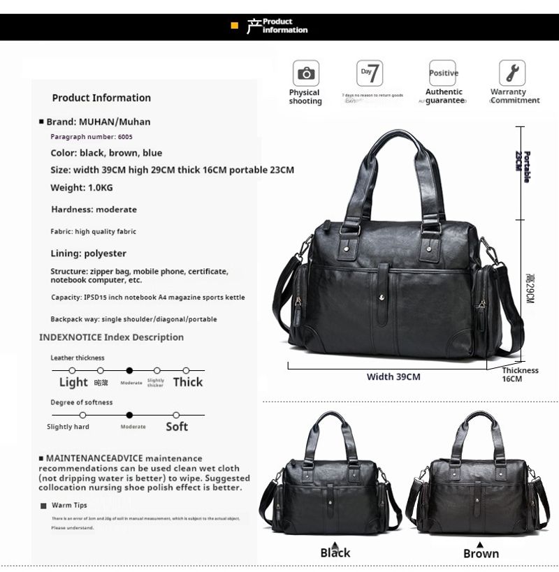 PU-Reisetasche, wasserdichte Business-Aktentasche für Herren, Umhängetasche mit einer Schulter_voghion.com
