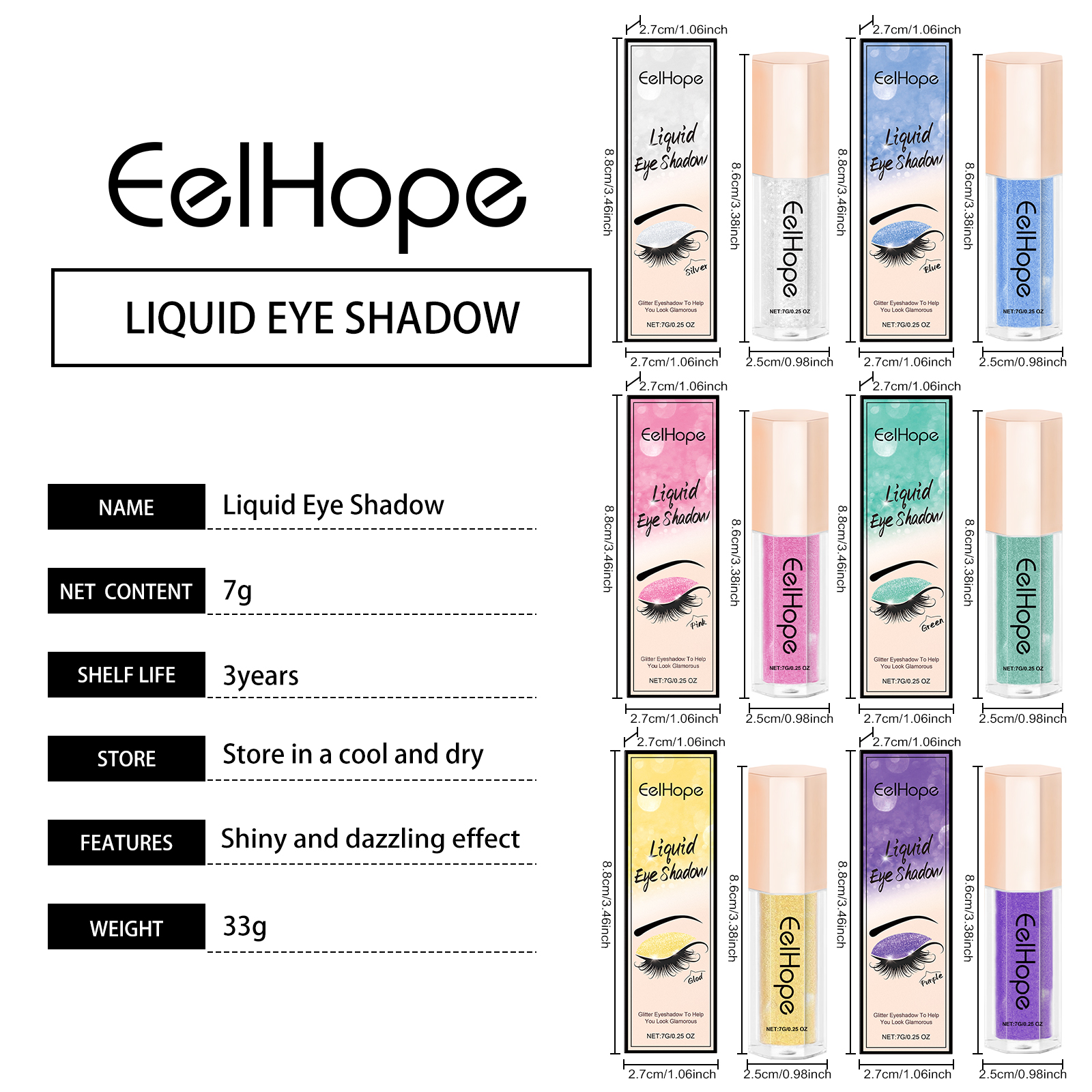 Eelhope Flydende Glitter Øjenskygge Langtidsholdbar Shimmer Højglans Let Blend Daglig Brug Øjenmakeup_voghion.com