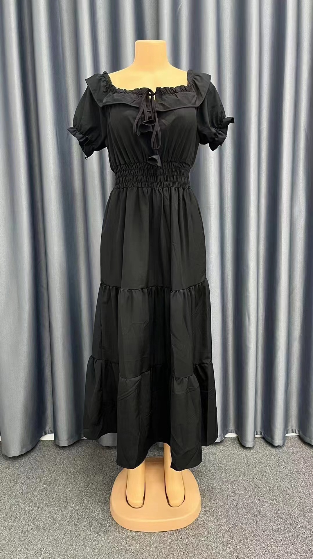 Rosso Beige Denim Cotone Taglia Stretta Floreale Pois Lungo Scollo Off Midi Autunno Estate Fine Cravatta Cerniera Solido Resistente Indumento_voghion.com