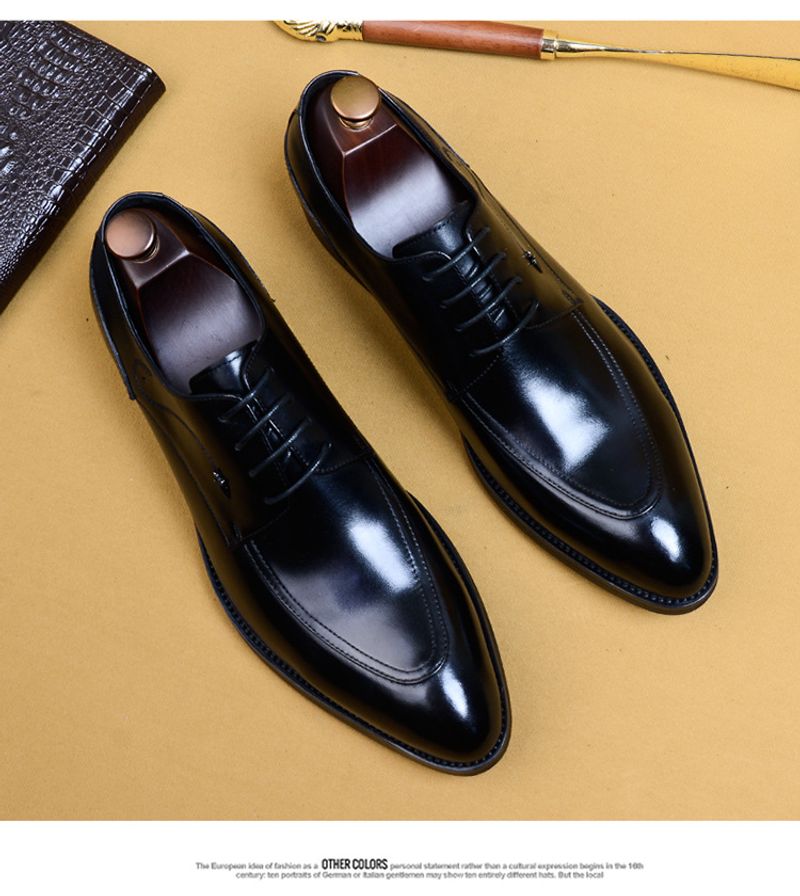 Scarpe Derby da uomo in pelle nera con lacci a punta, eleganti, da sposo, da cerimonia, da uomo, all'ingrosso_voghion.com