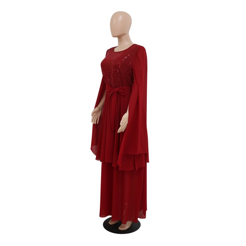 Women's Clothing autumn new Arabic sequin evening dress muslim with belt_voghion.com
