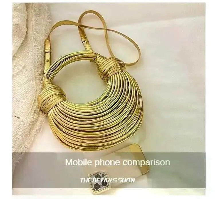 Naiste käekotid 2024. aastal, uued kuldses disainibrändi käsitsi kootud nuudlikotid, köiega sõlmitud, tõmmatud hulkur-sier õhtukotid_voghion.com