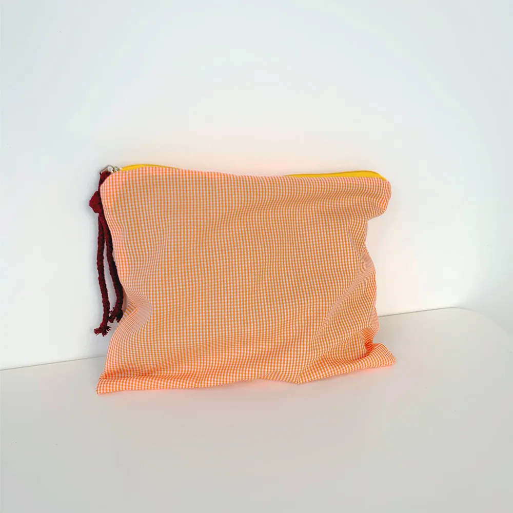 Damen-Make-up-Tasche aus kariertem, einfachem Baumwollstoff, große Kapazität, Federmäppchen, tragbare Reisetasche, große Bad-Kosmetiktaschen_voghion.com