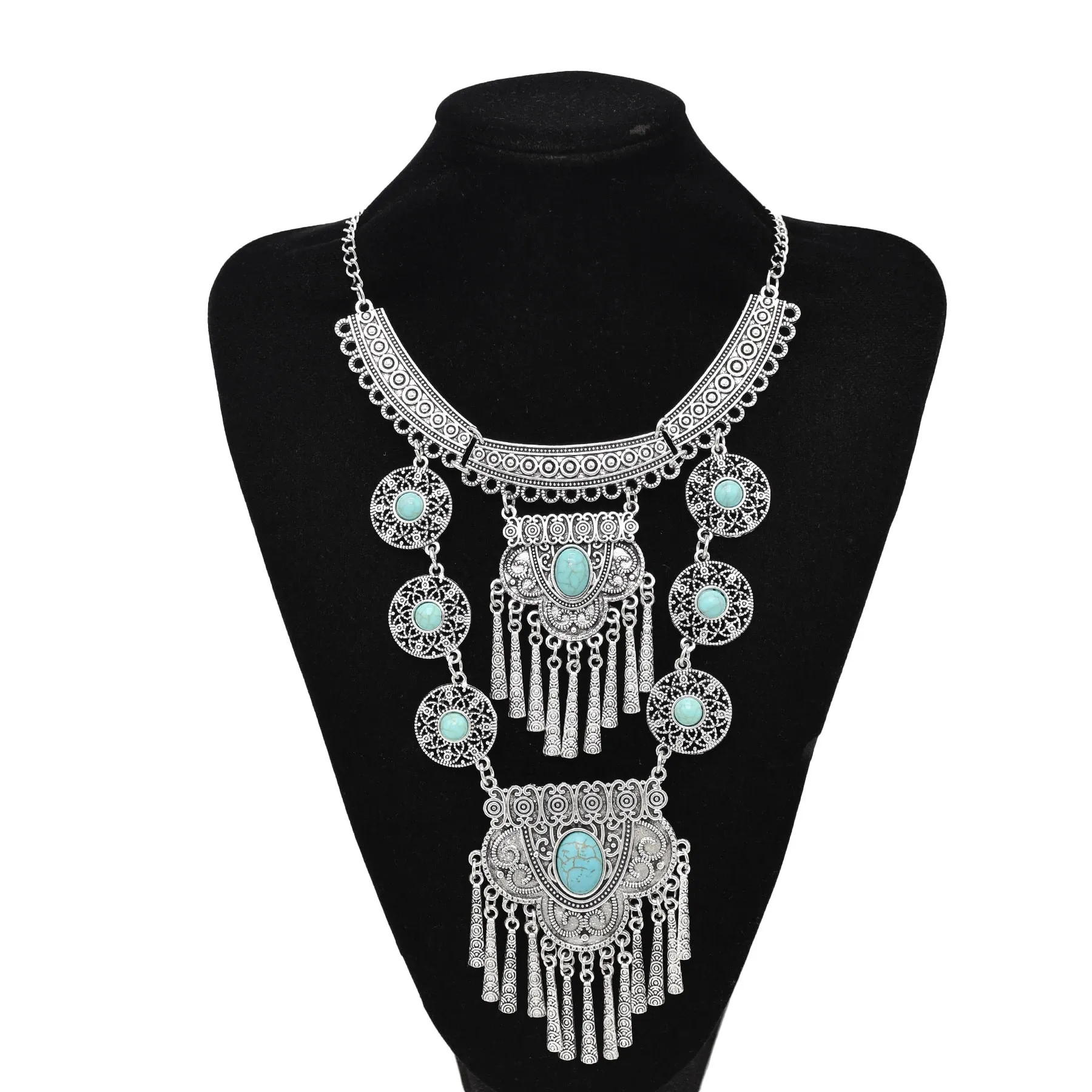Pendant Necklaces Afghan Bohemian Long Necklace For Women Vintage Ethnic Gypsy Beach Antique Sier Color Statement Turkey_voghion.com