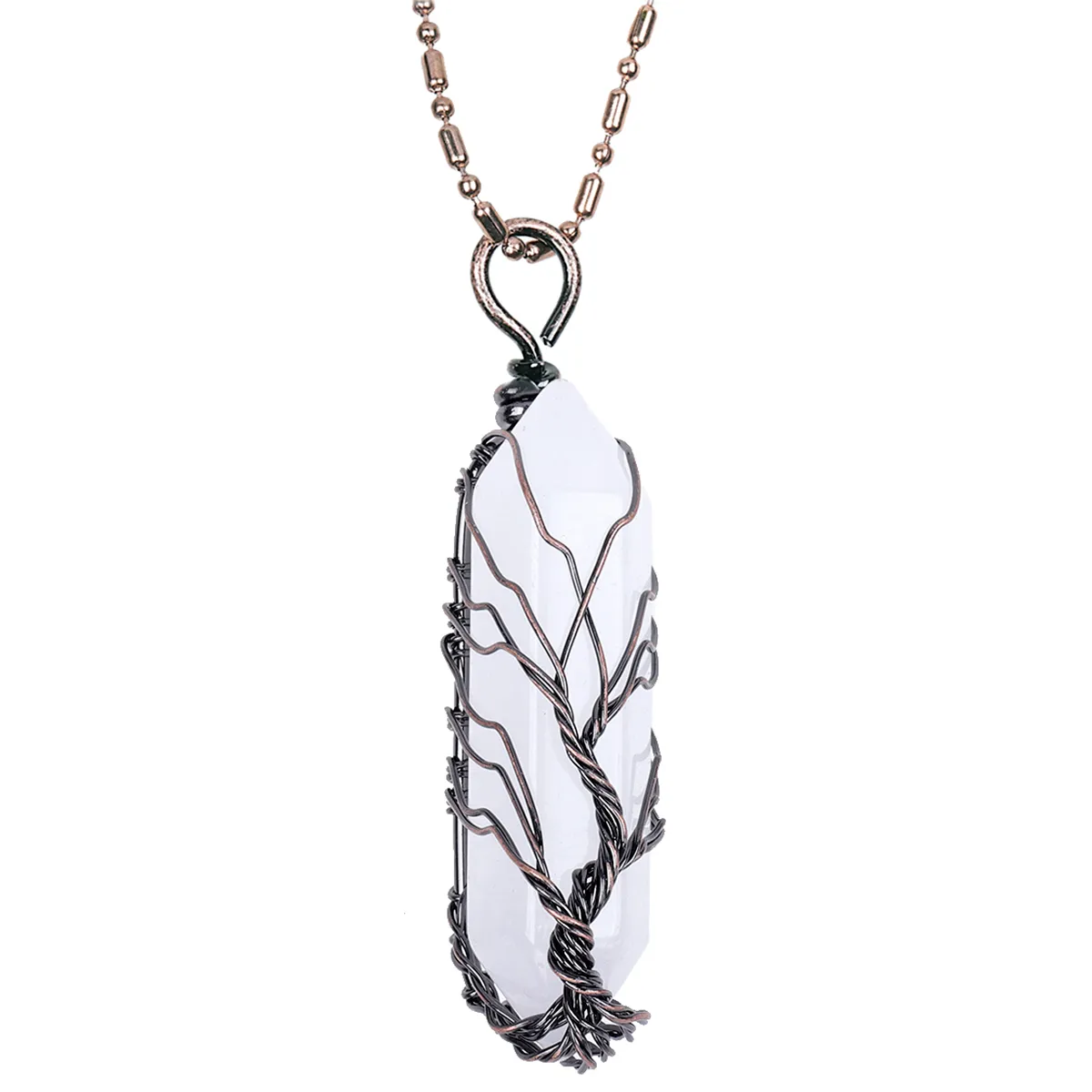 Collane con ciondolo in ametista naturale, pietra di cristallo curativa Reiki, colonna esagonale, bacchetta a doppia punta, collana fai da te_voghion.com