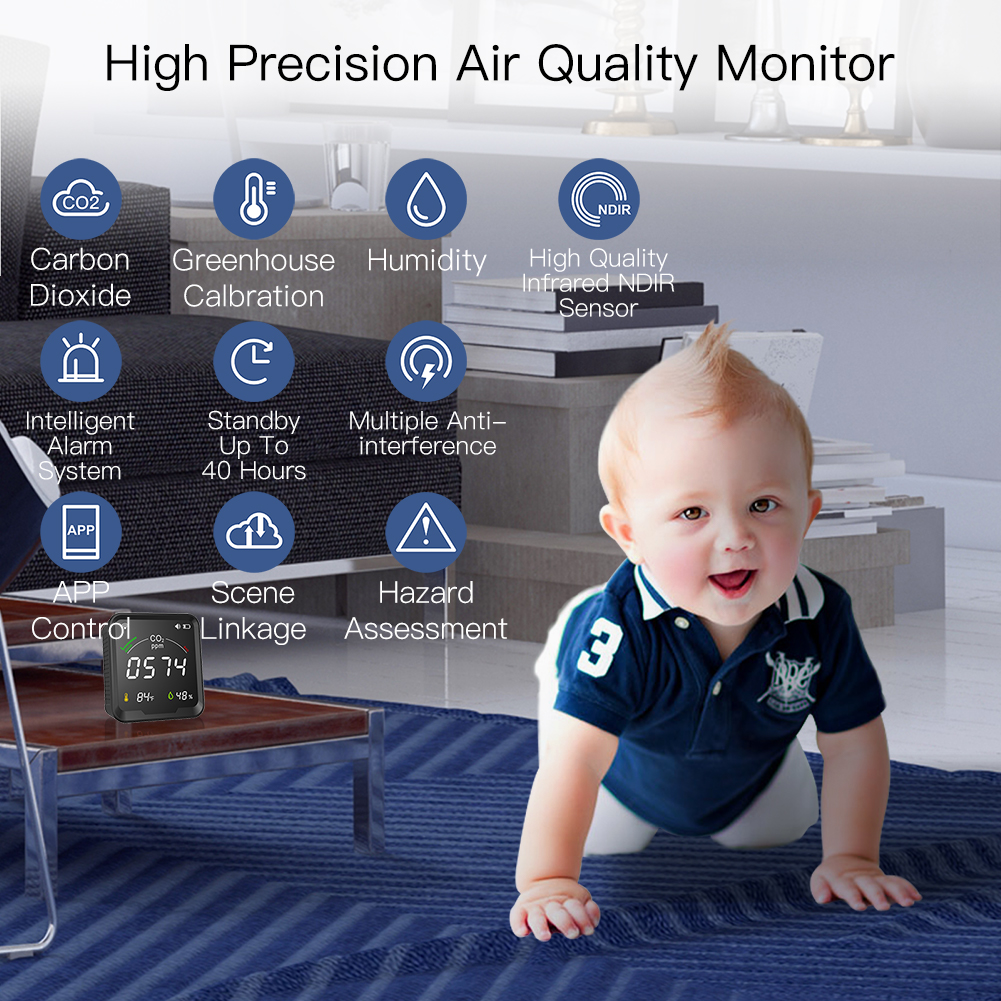WiFi Tuya Smart CO2 detektor 3 v 1 detektor ogljikovega dioksida Monitor kakovosti zraka Temperatura vlažnost zraka Tester z budilko_voghion.com
