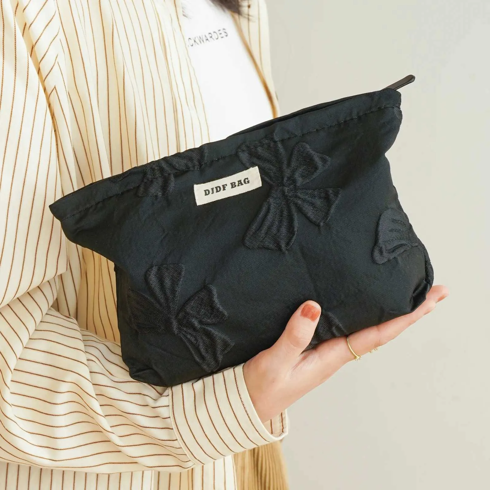 Noble Black Bow Womens Makeup Large Capacity Lipstick Sanitary Napkins Storage High Quality Clutch Portable Toilet Bag_voghion.com