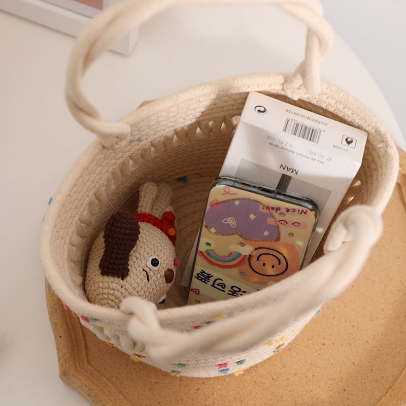 Borsa intrecciata in cotone colorata e carina a pois per le donne, nuova borsa intrecciata in paglia cava e intrecciata, cestino da picnic per le donne_voghion.com