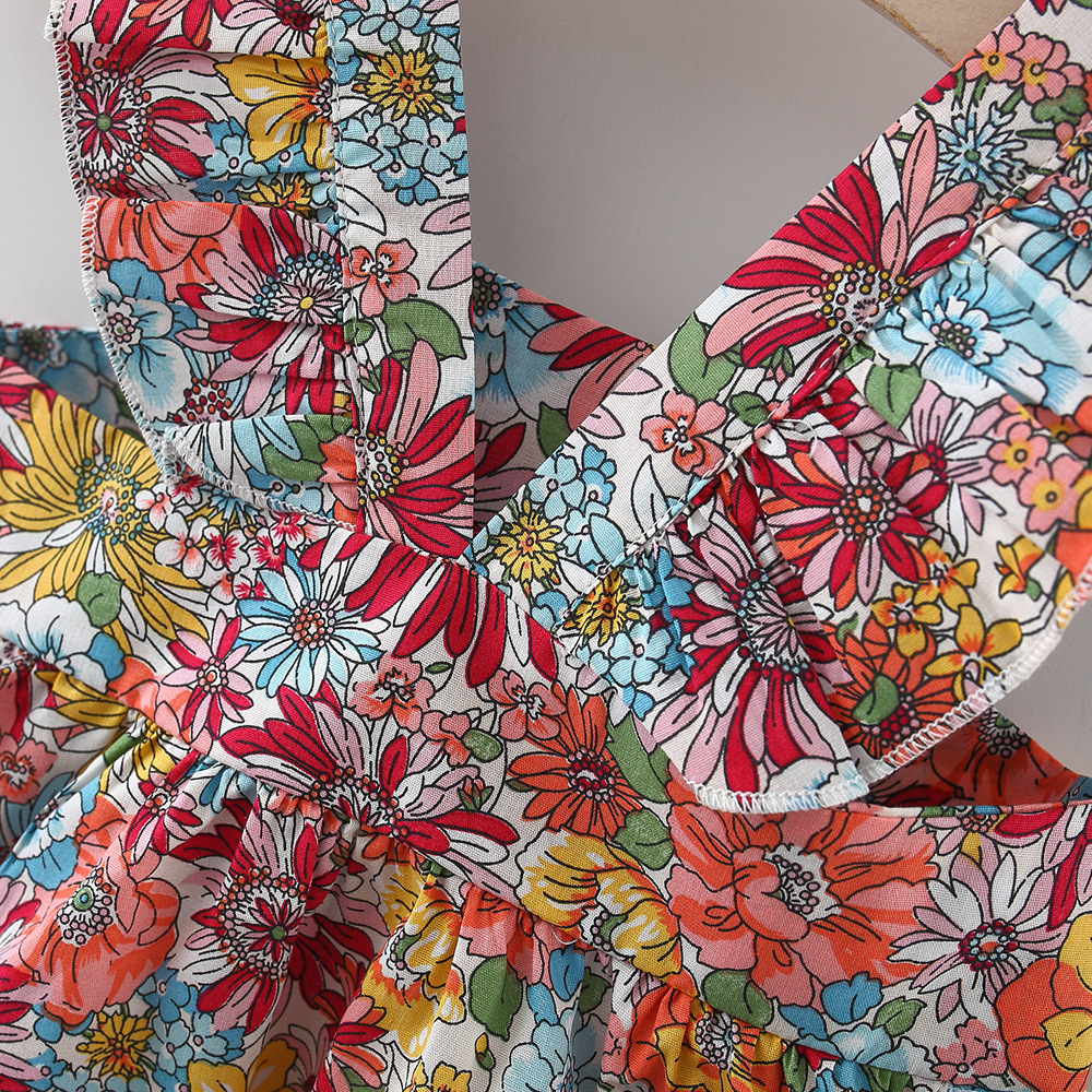 Fashion Girl Clothing Cotton Summer Flower Dress With Bag For Birthday Clothes_voghion.com