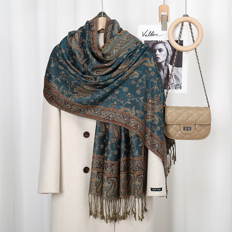 Klassischer ethnischer Stil, beliebter Cashew-Druck, hängende Bartquaste, langer Damen-Stickschal, eleganter Schal zum Ausgehen_voghion.com