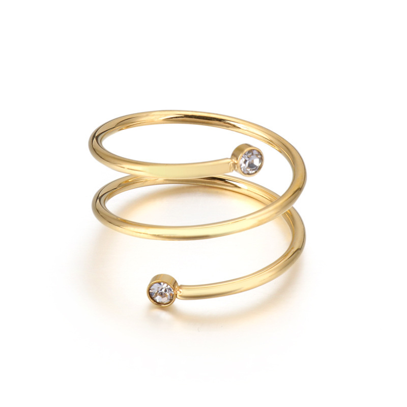 Women's Jewelry Simple Winding Coil Spring Zircon Flash Stainless Steel Plated K Ring Open Ring Batch