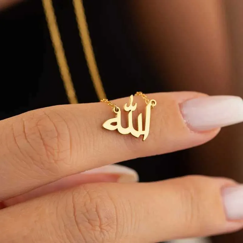 Colliers Lettre Personnalisée Amour Dieu Patience Collier Arabe Bijoux Islamiques Acier Inoxydable Pendentif Allah Corell_voghion.com