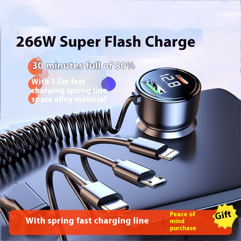 Nouveau chargeur de voiture numérique avec un à trois câbles 100 W de charge ultra rapide