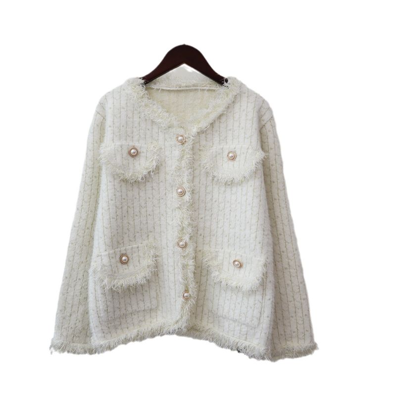 Damenbekleidung Nerzfleece-Pulloverjacke Herbst Winter lockerer kleiner Duftstil weich und klebrig Temperament_voghion.com