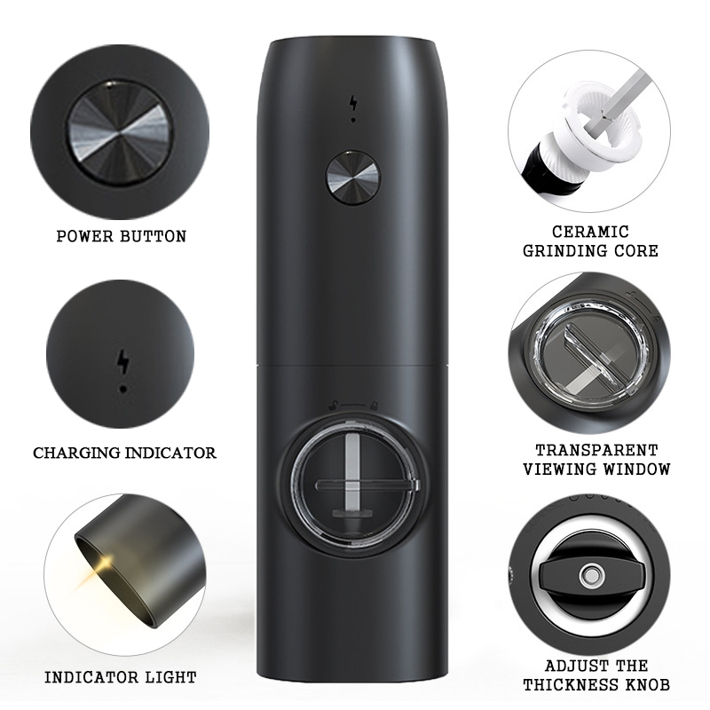 Multifunctional Electric Salt and Pepper Grinder With Led Light Home Portable Adjustable Type C Charging Base Kitchen Spice Mill_voghion.com