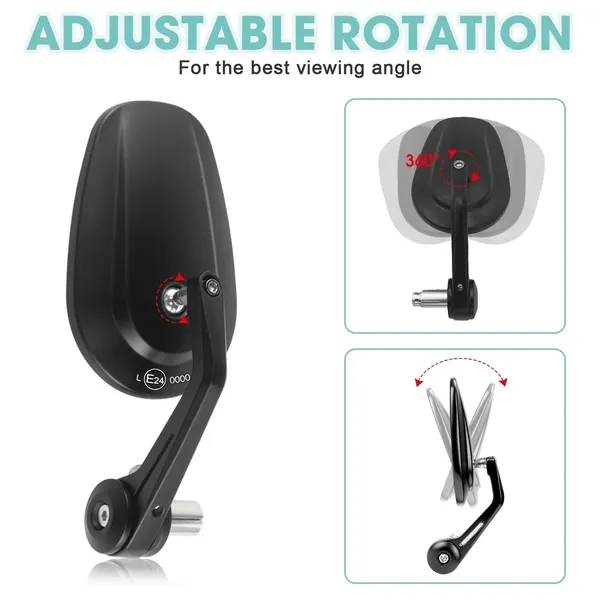 Specchietto retrovisore per manubrio moto, 7/8", nero, design elegante, verificato CNC._voghion.com