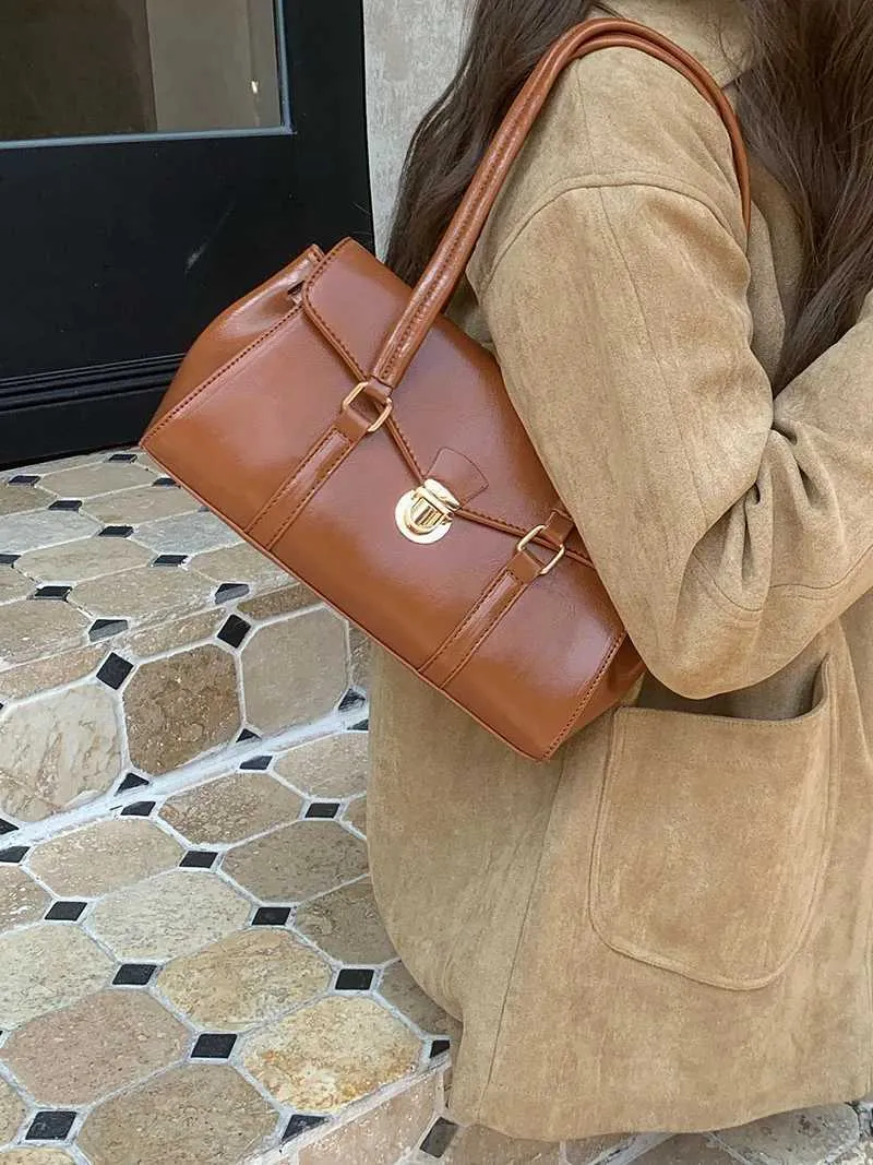 Casual underkläder axel PU-läder moderiktig damhandväska retro armstödsväska Y241123_voghion.com