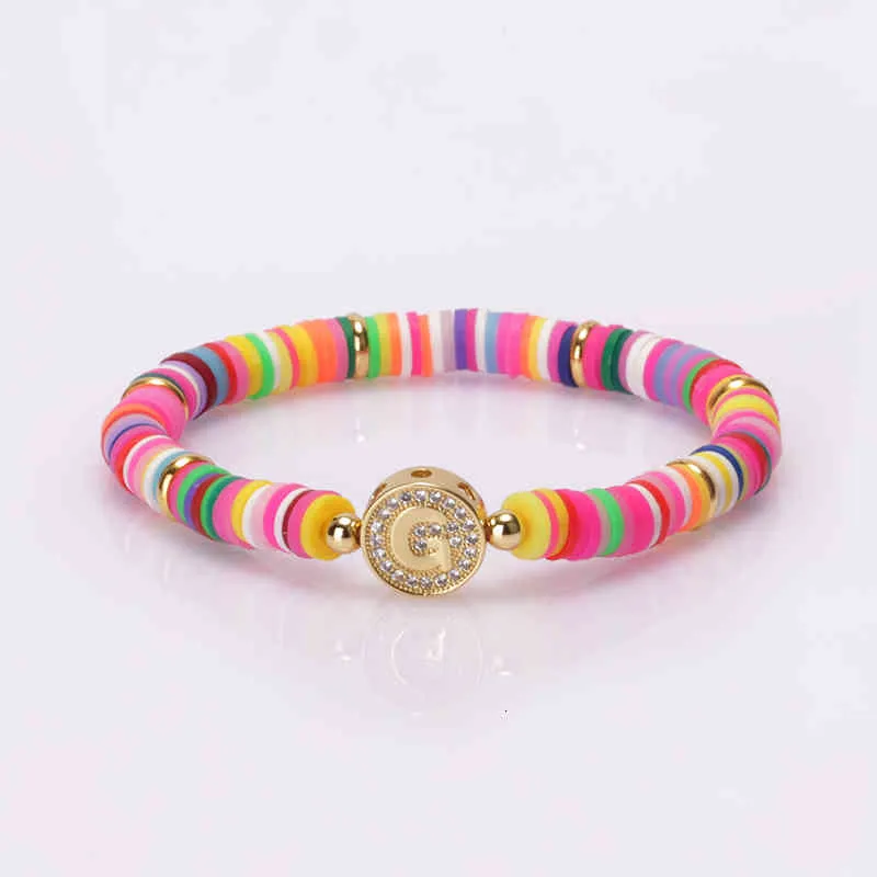 Bohemia Gypsy Gold Initial 26 Alphabet Letter Name Charm Coloful Rainbow Silicone Plastic Beaded Bracelets For Women Man_voghion.com